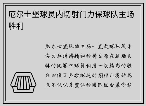 厄尔士堡球员内切射门力保球队主场胜利